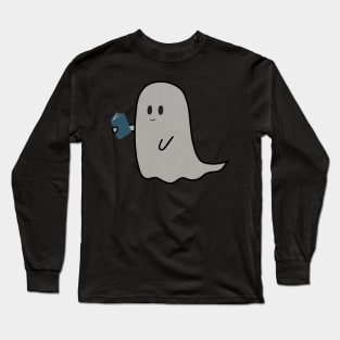 bookish little ghost reading a book - cute halloween Long Sleeve T-Shirt